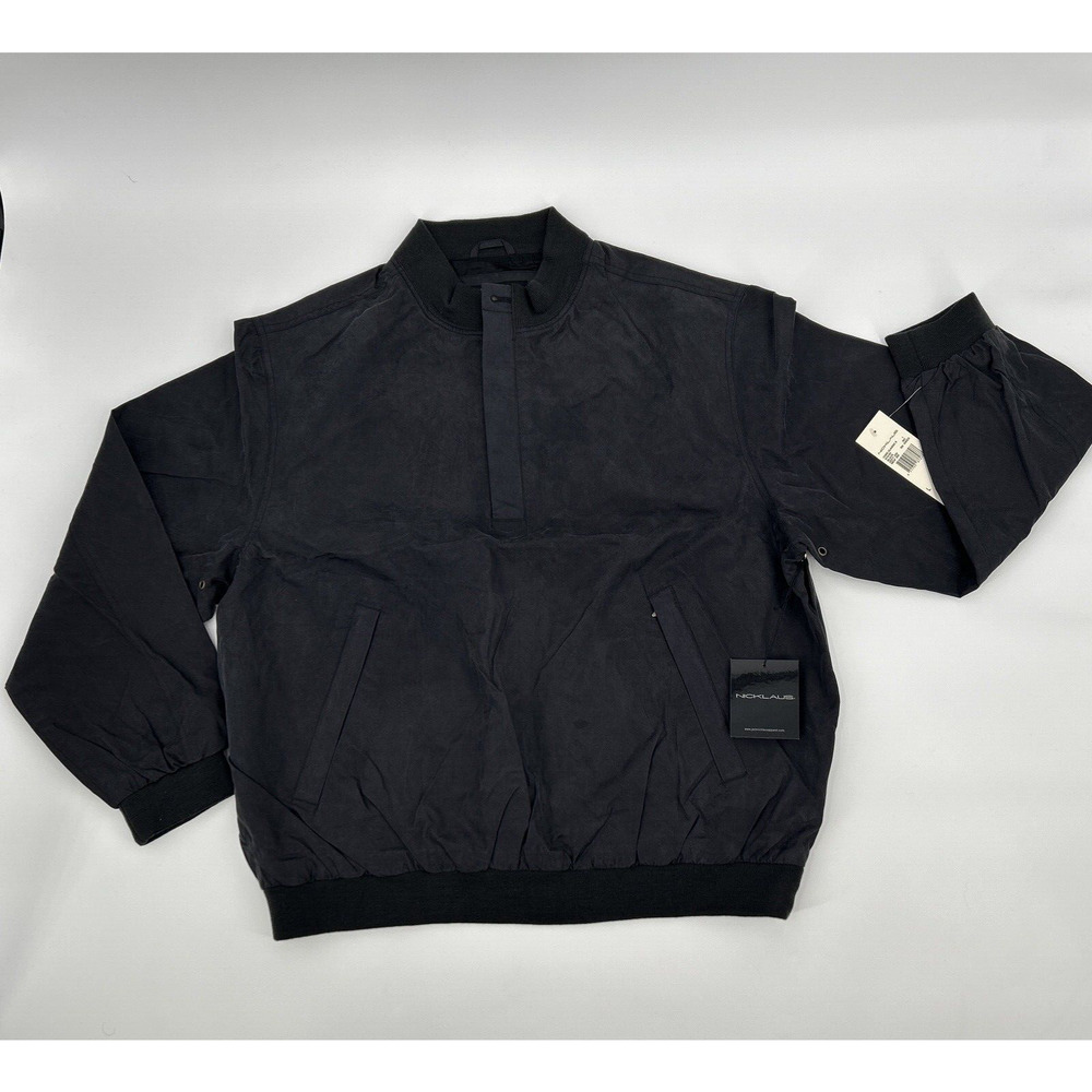 Nicklaus Golf Jacket Mens Large Black 100% Silk Water Resistant 1/4 Button